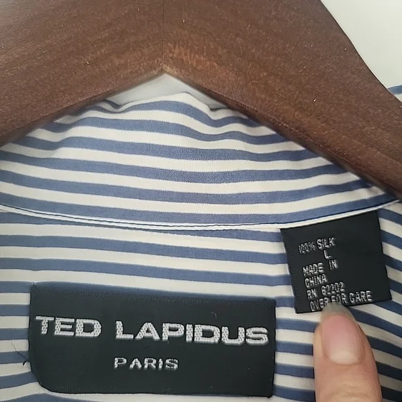 Ted Lapidus 100% Silk Long Sleeve Collared Shirt Button Down Blue Stripes - Picture 2 of 10